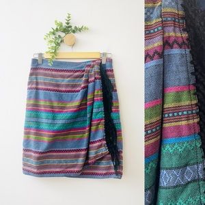 Vintage Liz Wear Tapestry Aztec Boho Colorful Wrap Mini Skirt